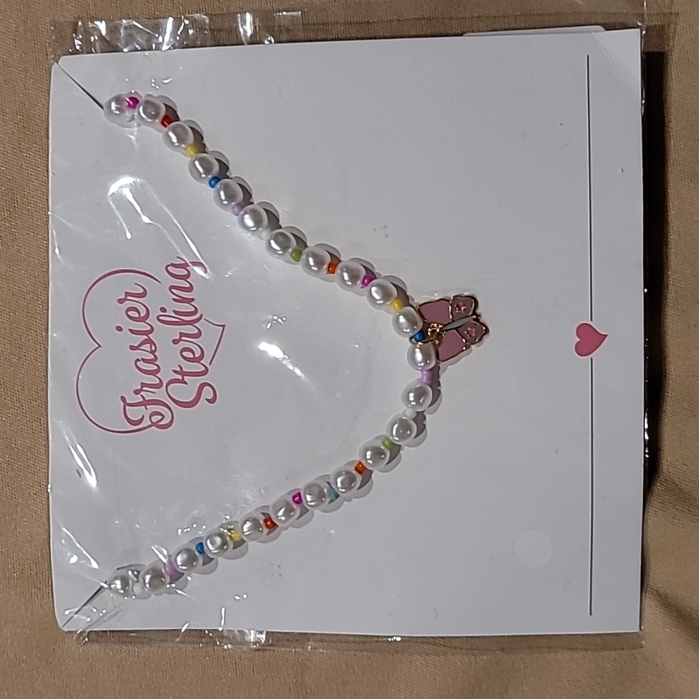 Frasier Sterling Custom Lucky You Choker with Pink butterfly, N…